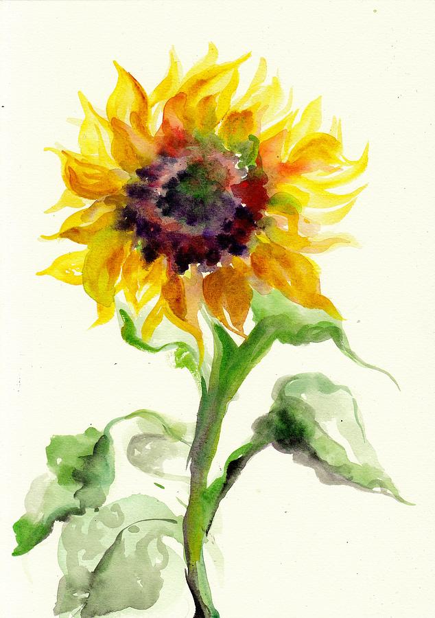 634x900 Sunflower Watercolor Painting By Tiberiu Soos - Sunflower Watercolor