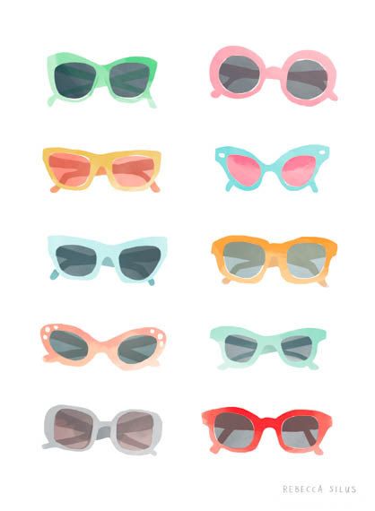 418x570 Wall Art Print, Vintage Summer Sunglasses Watercolor Illustration - Sunglasses Watercolor