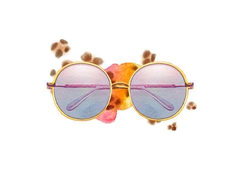 473x355 Watercolor Hipster Sunglasses And Artsy Brush Strokes Posters By - Sunglasses Watercolor