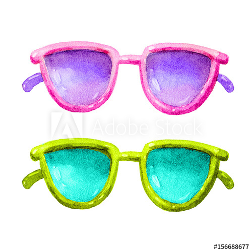 500x500 Cute Watercolor Glasses Colorful Set Illustration. Glasses Icon - Sunglasses Watercolor