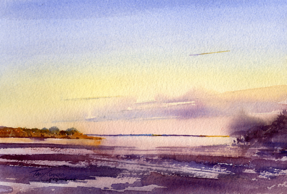 1000x677 Ipswich River At Sunrise Original Watercolor Landscape Painting - Sunrise Watercolor