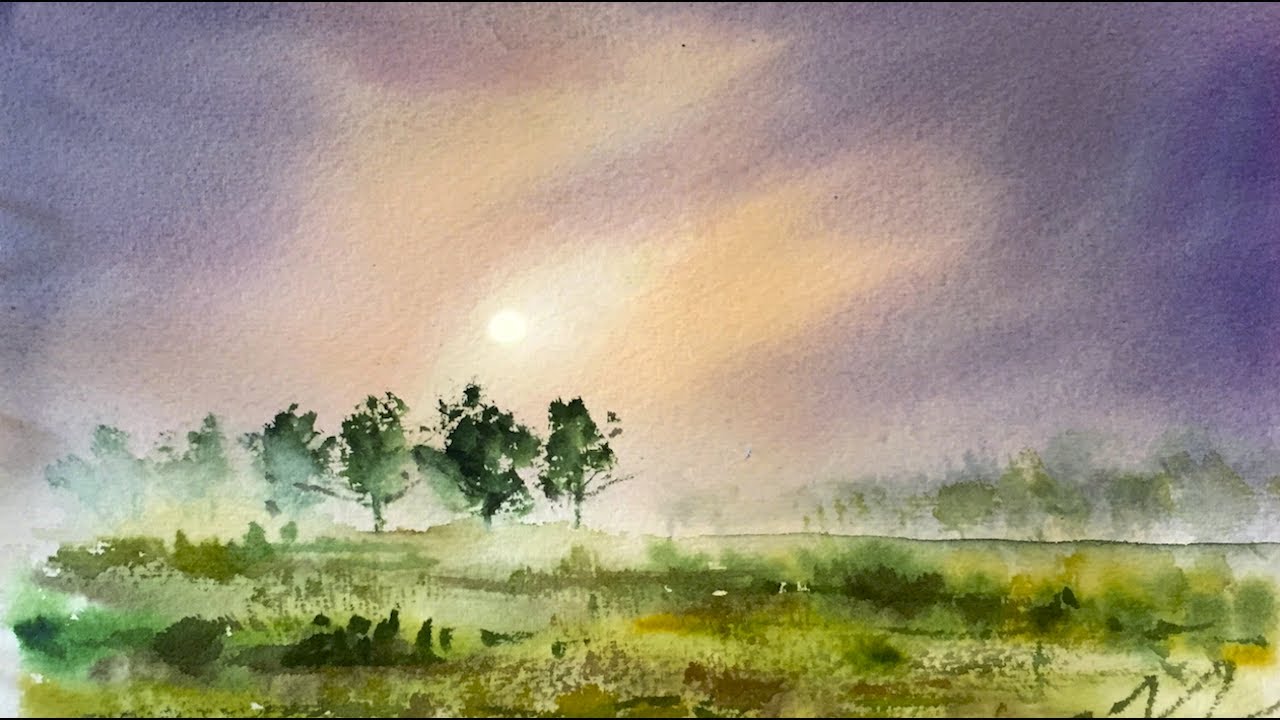 1280x720 Simple Watercolor Misty Sunrise Demonstration - Sunrise Watercolor