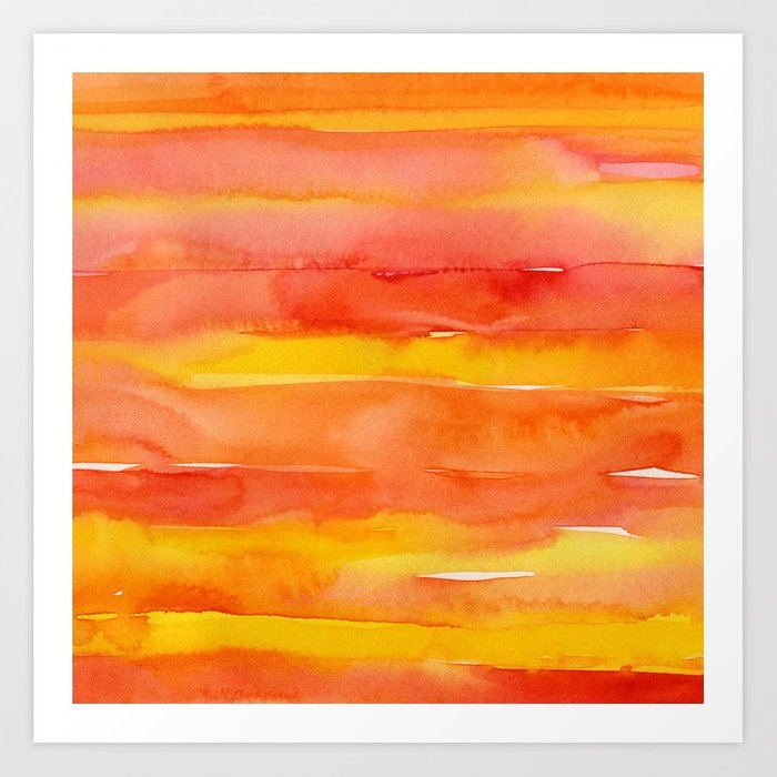 700x700 Watercolor Pattern Abstract Summer Sunrise Sky On Fire Art Print - Sunrise Watercolor