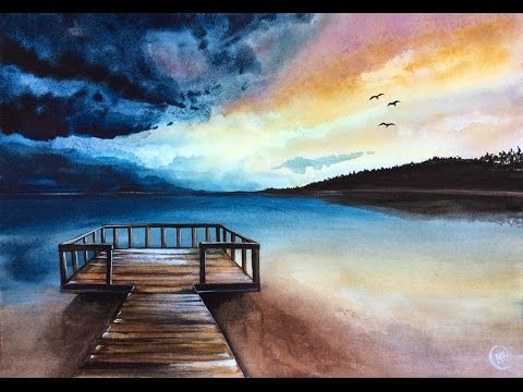 480x360 Watercolor Sunrise By The Sea Real Time Painting Video - Sunrise Watercolor