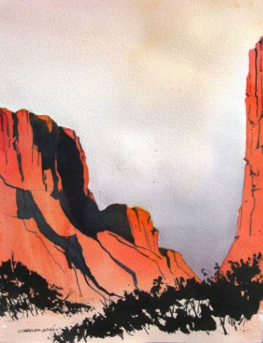 375x488 Saatchi Art Diablo Canyon Sunrise - Sunrise Watercolor Painting