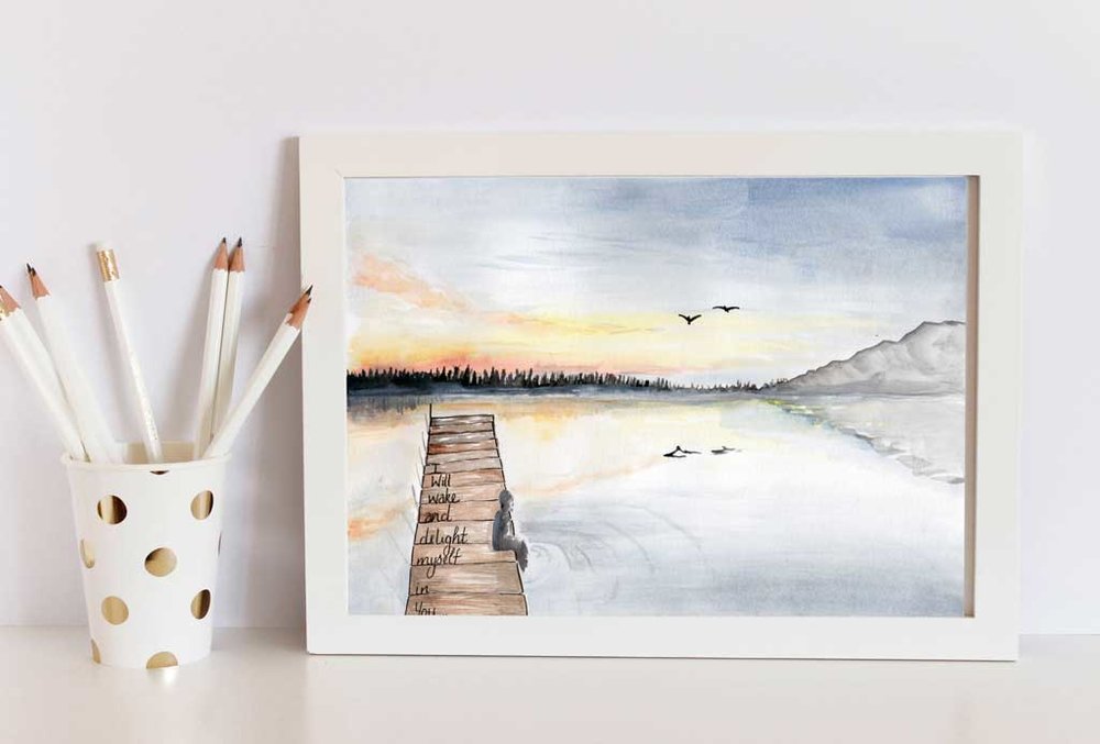 1000x677 Dare To Delight Sunrise Over A Lake - Sunrise Watercolor Painting