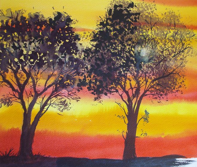 659x560 How To Paint A Winter Tree - Sunset Painting Watercolor