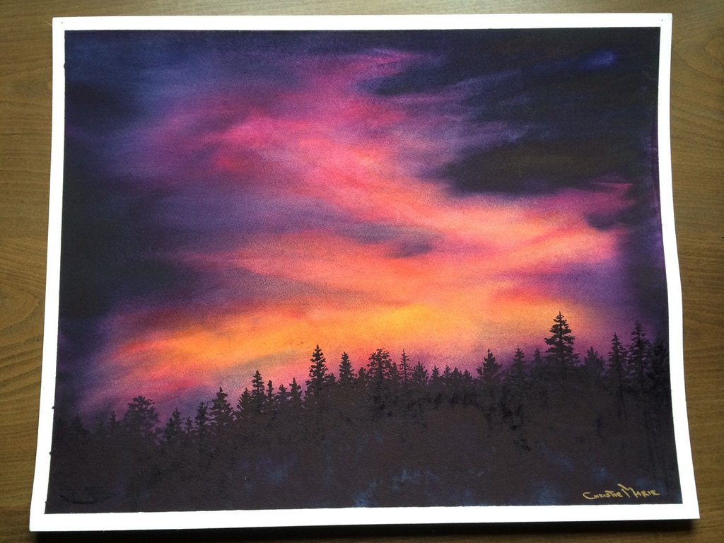 1024x768 Original Watercolor Art Sierra Sunset Original Painting, Framed - Sunset Painting Watercolor