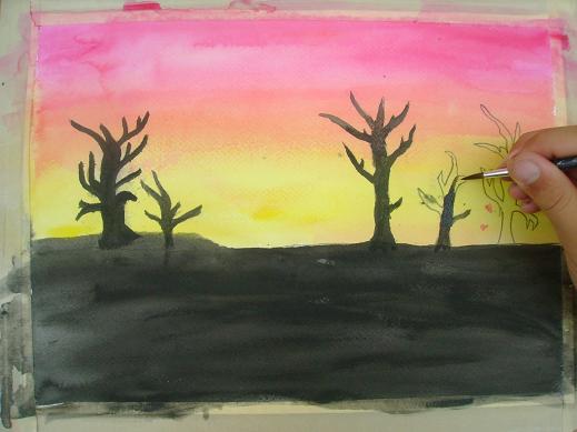 519x389 Paint A Sunset In Watercolor - Sunset Painting Watercolor