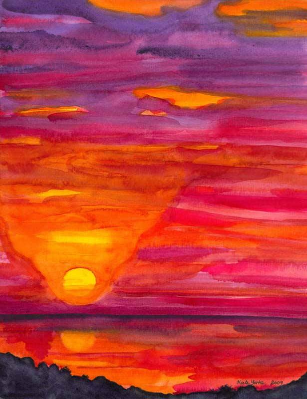 615x800 Sunset From Platanillo Painting Print Kate York - Sunset Painting Watercolor