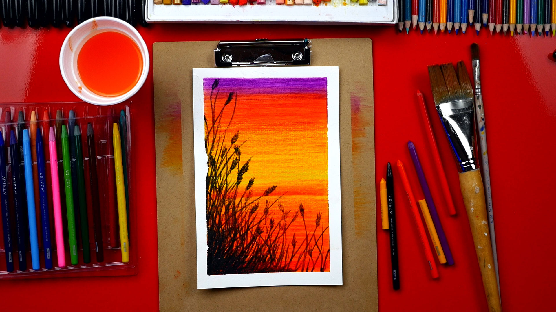 1920x1080 How To Use Watercolor Pencils To Paint A Beautiful Sunset - Sunset Painting Watercolor