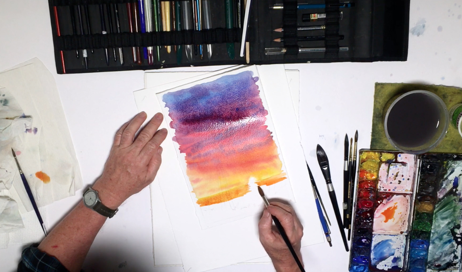 1510x891 How To Watercolor Paint A Sunset Sky With Silhouettes - Sunset Painting Watercolor
