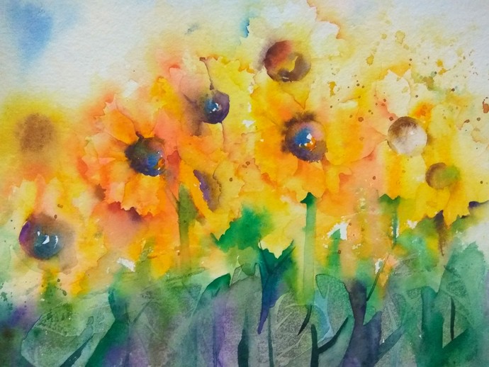690x518 Sunshine By Artist Poulami Basu Impressionism, Painting - Sunshine Watercolor