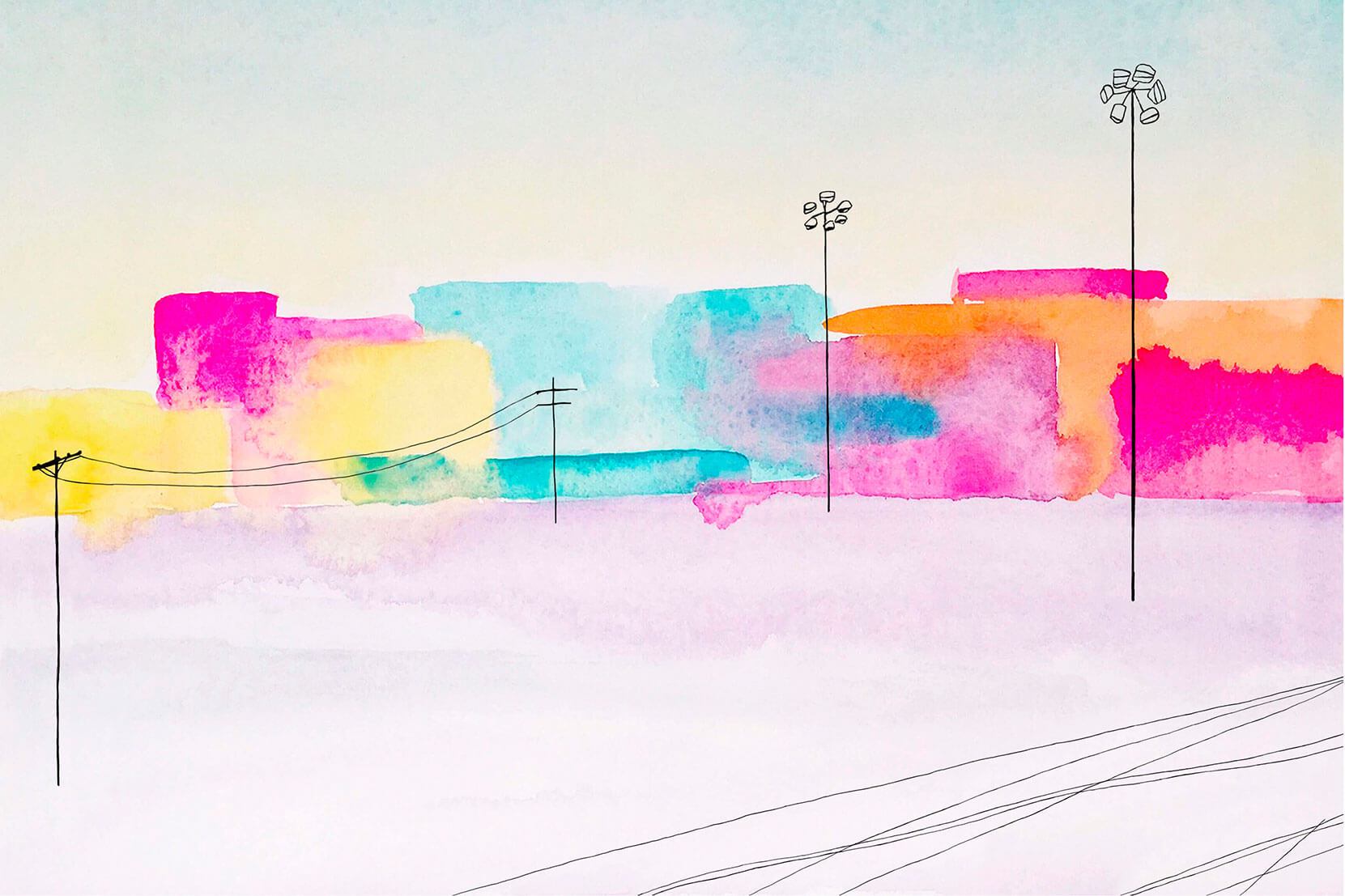 1661x1107 Watercolor Art Print Urban Cityscape - Sunshine Watercolor