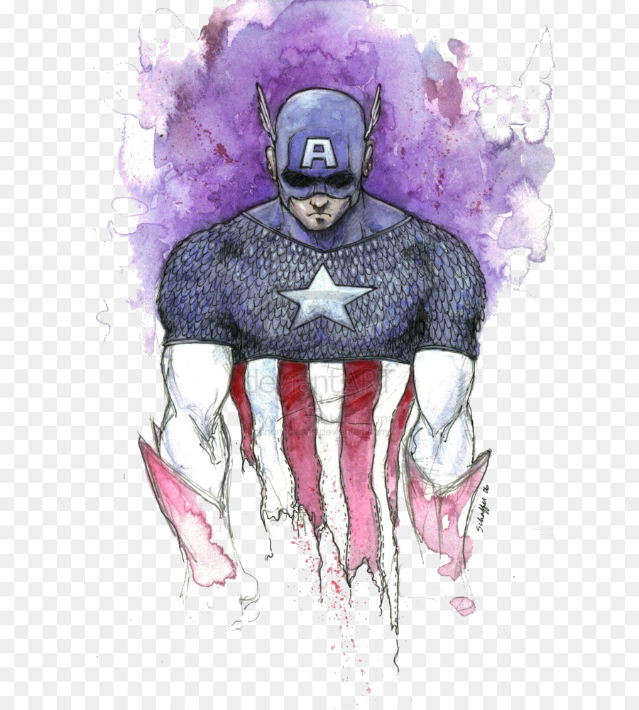 900x1000 Captain America Batman Watercolor Painting Art Superhero - Superhero Watercolor