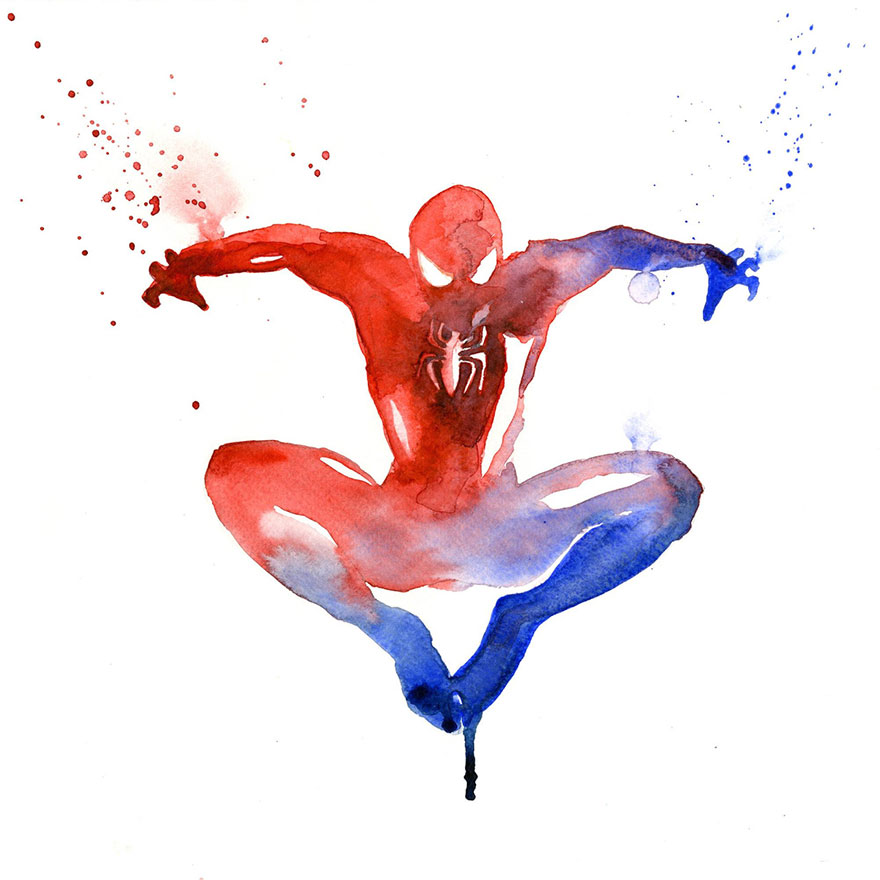 880x880 I Watercolor Superheroes With Big Splashes Bored Panda - Superhero Watercolor