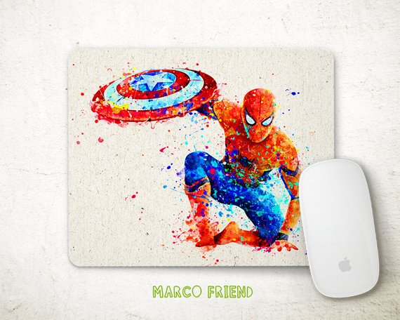 570x456 Spiderman Mouse Pad Captain America Superhero Watercolor Etsy - Superhero Watercolor