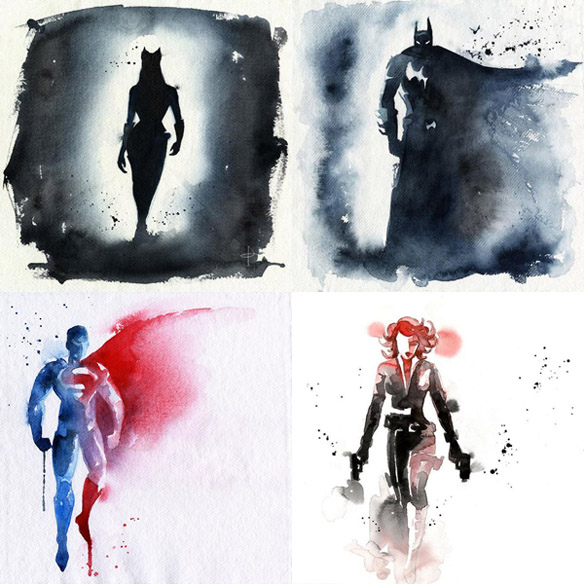 584x584 Superhero Watercolor Art Prints - Superhero Watercolor