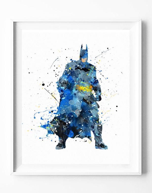 600x761 Batman Poster Art Print Superhero Watercolor Painting Wall Art - Superhero Watercolor