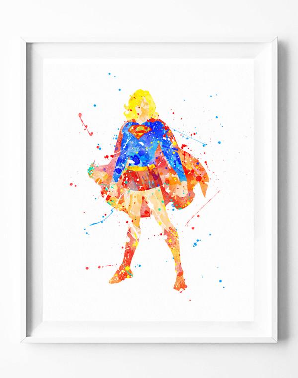 600x761 Supergirl Poster Art Print Superhero Superman Watercolor Painting - Superman Watercolor