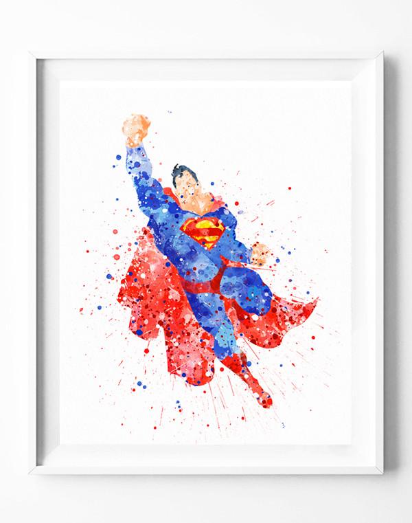 600x761 Superman Poster Dc Superhero Art Print Watercolor Painting Wall - Superman Watercolor
