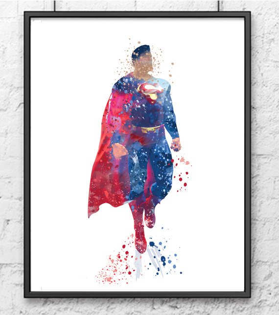 570x642 Superman Watercolor Print Movie Poster Watercolor Painting Etsy - Superman Watercolor