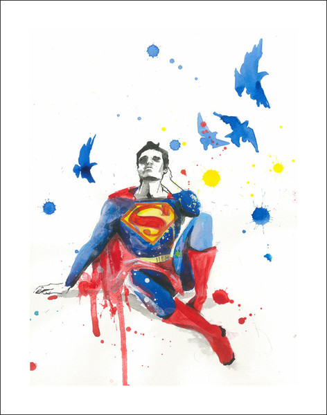 472x600 Watercolor Art Absurdly Nerdly - Superman Watercolor