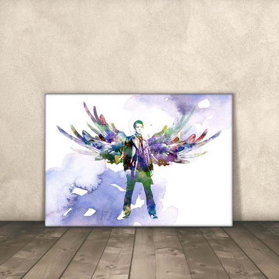 570x570 Supernatural Castiel Watercolor Poster Print 8x10 11x14 Etsy - Supernatural Watercolor