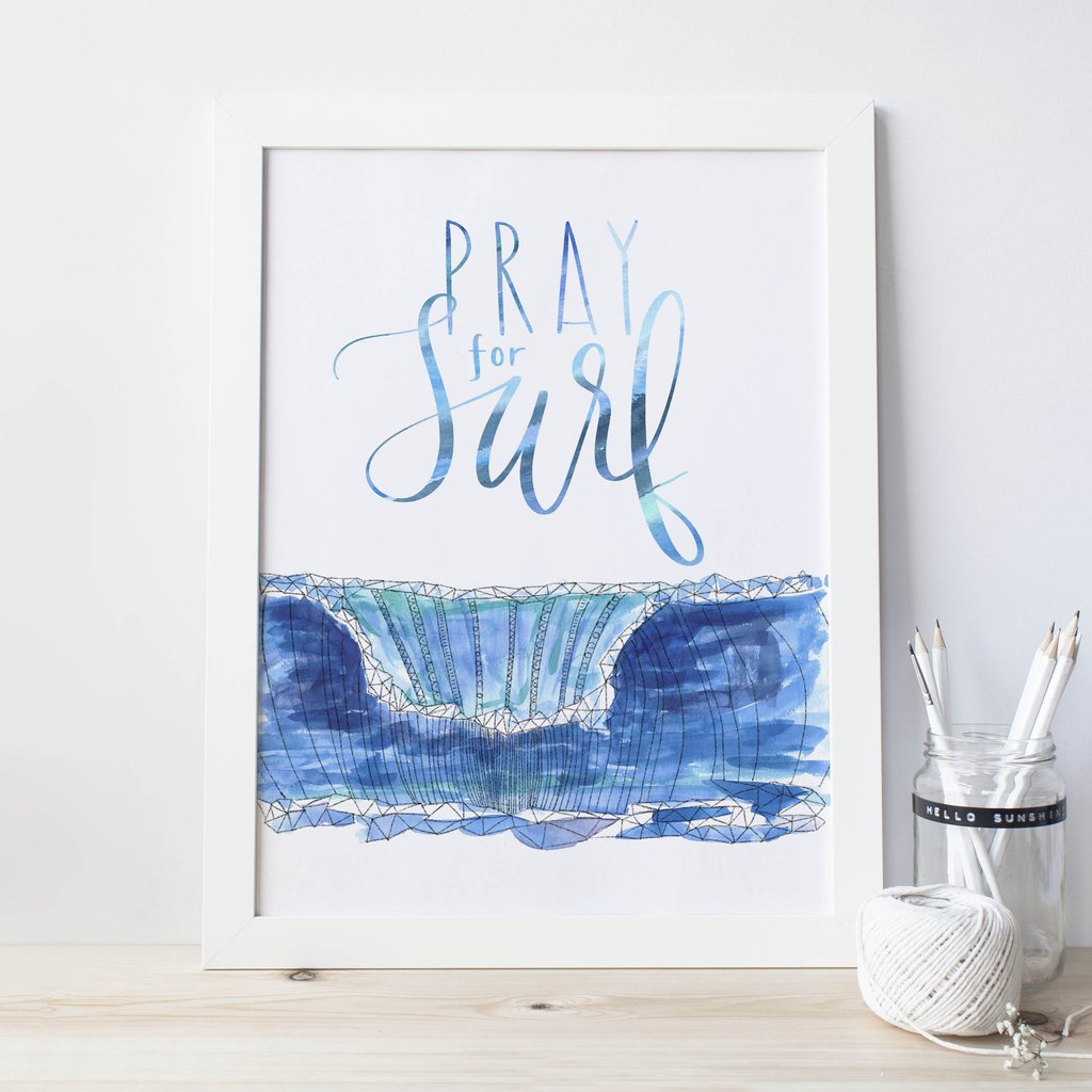 1024x1024 Pray For Surf Watercolor Typographic Wall Art Digital Print - Surf Watercolor