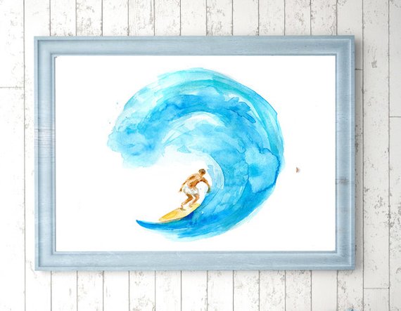 570x443 Surf Art Surf Watercolor Painting Print Surfboard Surf Etsy - Surf Watercolor