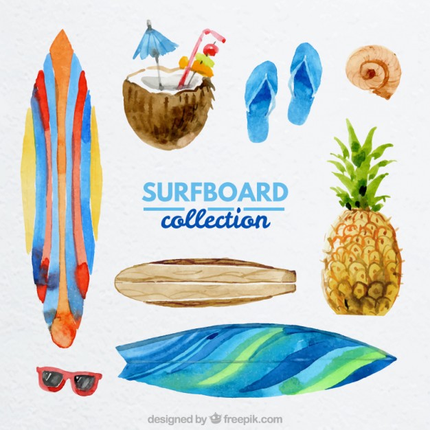626x626 Watercolor Surf Elements Collection Stock Images - Surf Watercolor