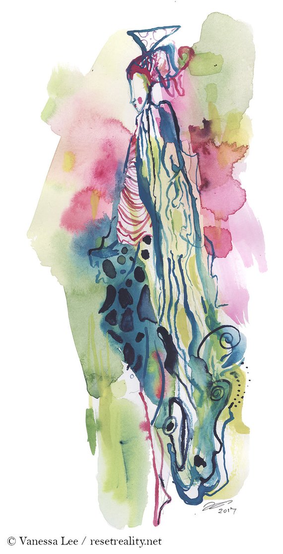 570x1113 Original Abstract Surreal Watercolor Figure Painting B26 Etsy - Surreal Watercolor