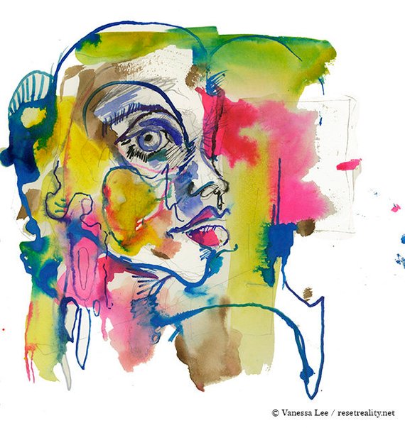 570x603 Original Abstract Surreal Watercolor Portrait Drawing Bright Etsy - Surreal Watercolor