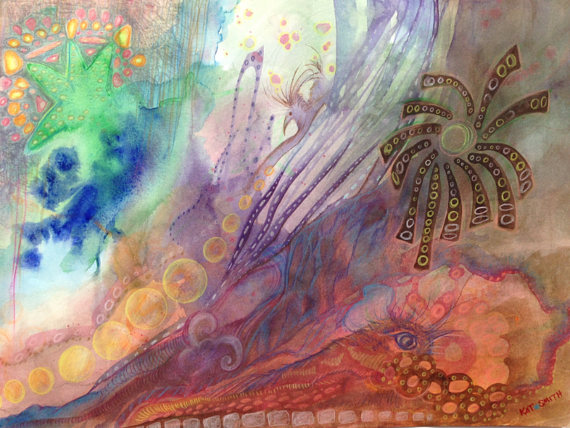 570x428 Original Surreal Intuitive Watercolor Painting 18x24 By Kat - Surreal Watercolor