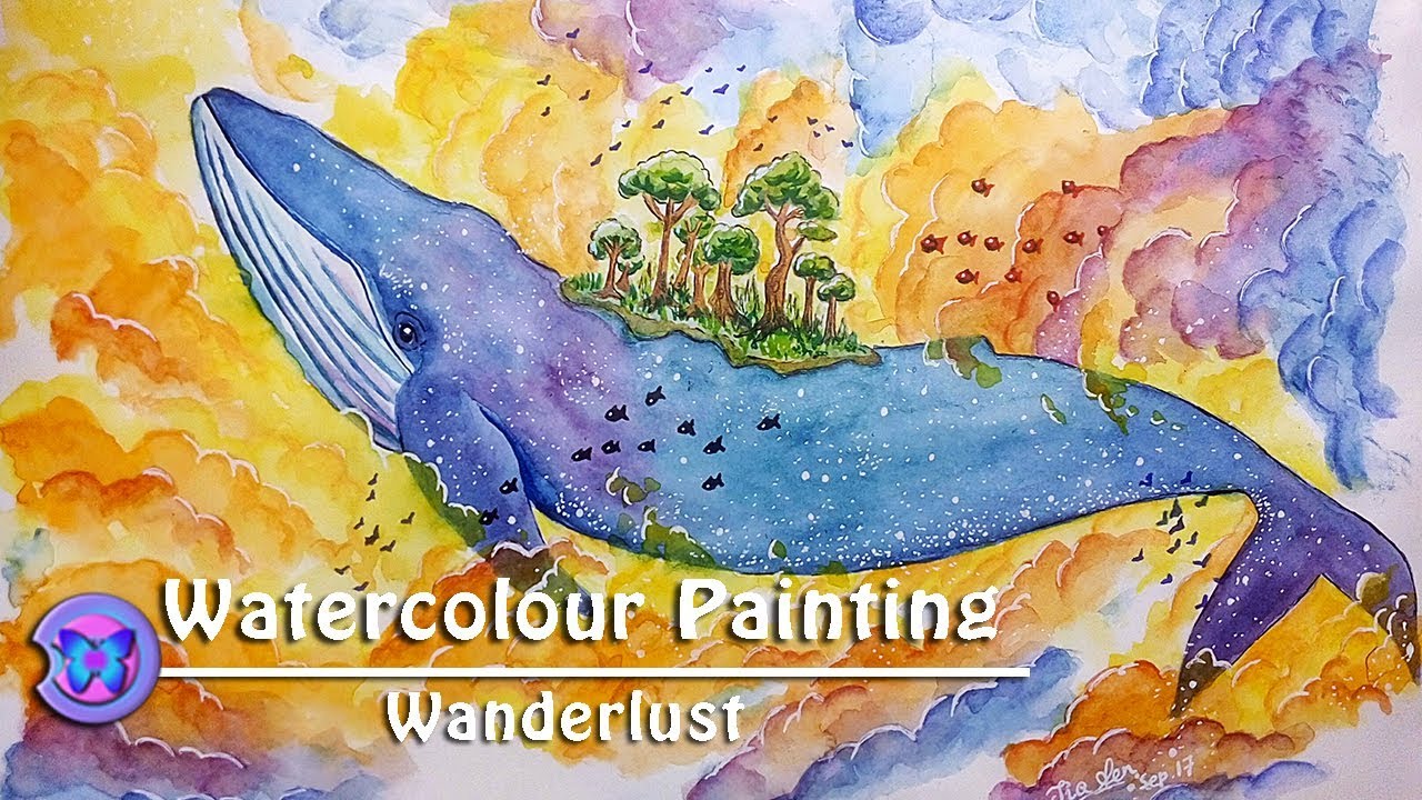1280x720 Watercolor Painting ~ Painting A Surreal Scene With A Whale - Surreal Watercolor
