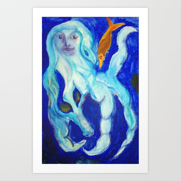 700x700 Blue Mermaid Surreal Watercolor Painting Fine Art By Garden Of - Surreal Watercolor