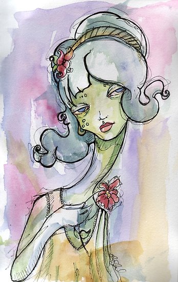 348x550 1920s Alien Flapper Girl - Surreal Watercolor Paintings