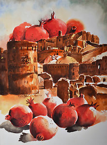 221x300 Sale! Original Watercolor Paintingsurrealism Still Life Fruits In - Surrealism Watercolor