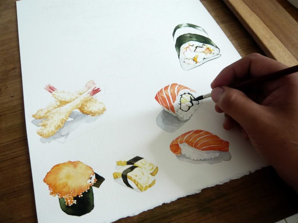 1024x768 Sushi Watercolor Art Watercolor, Food - Sushi Watercolor
