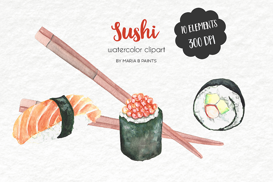 958x639 Watercolor Clip Art - Sushi Watercolor