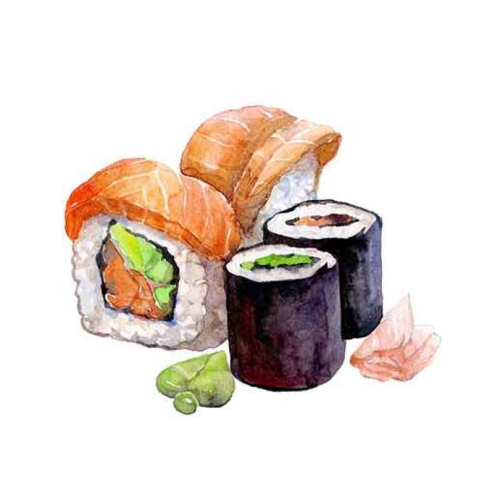 700x700 Watercolor Sushi Isolated On White Background. Wall Mural Pixers - Sushi Watercolor