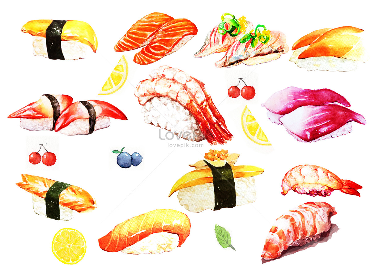 1200x899 Watercolor Hand Painted Sushi Photo Image Picture Free Download - Sushi Watercolor