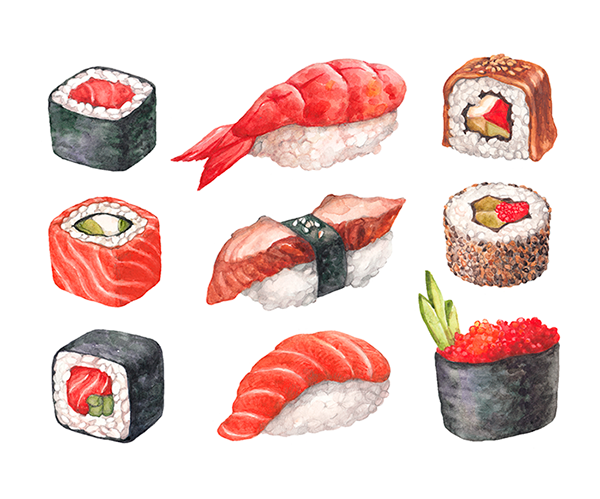 600x499 Watercolor Illustrations Of Sushi On Behance - Sushi Watercolor