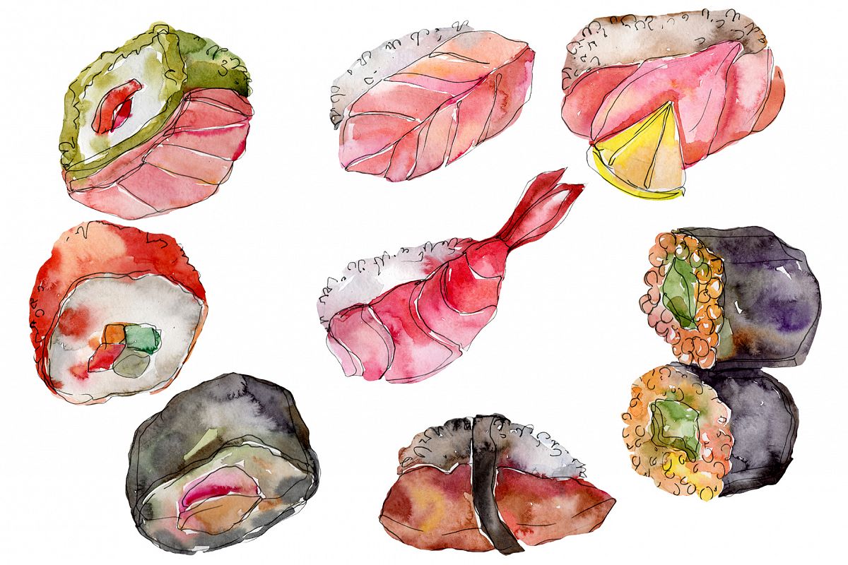 1200x800 Watercolor Sushi Png Watercolor Set - Sushi Watercolor
