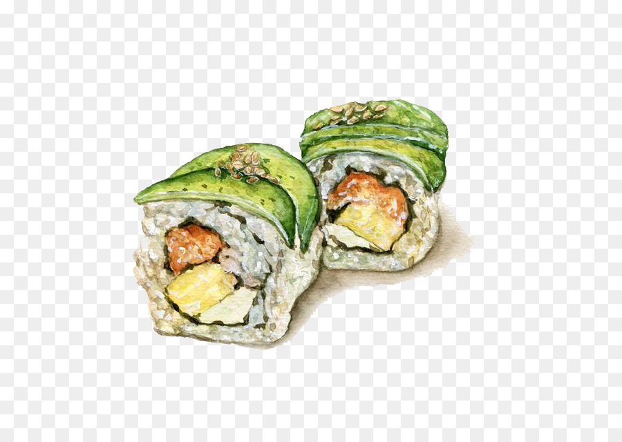 900x640 California Roll Gimbap Sushi Japanese Cuisine Watercolor Painting - Sushi Watercolor