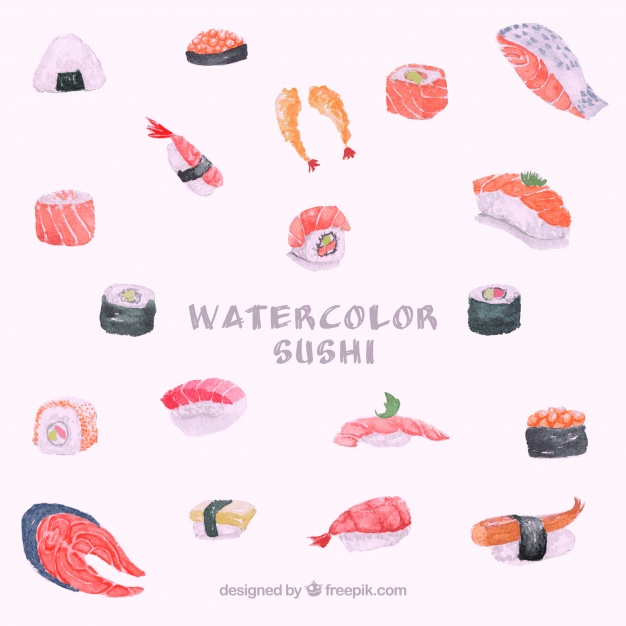 626x626 Watercolor Sushi Background Vector Free Download - Sushi Watercolor