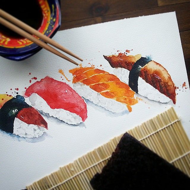 640x640 Watercolor Japan Food - Sushi Watercolor