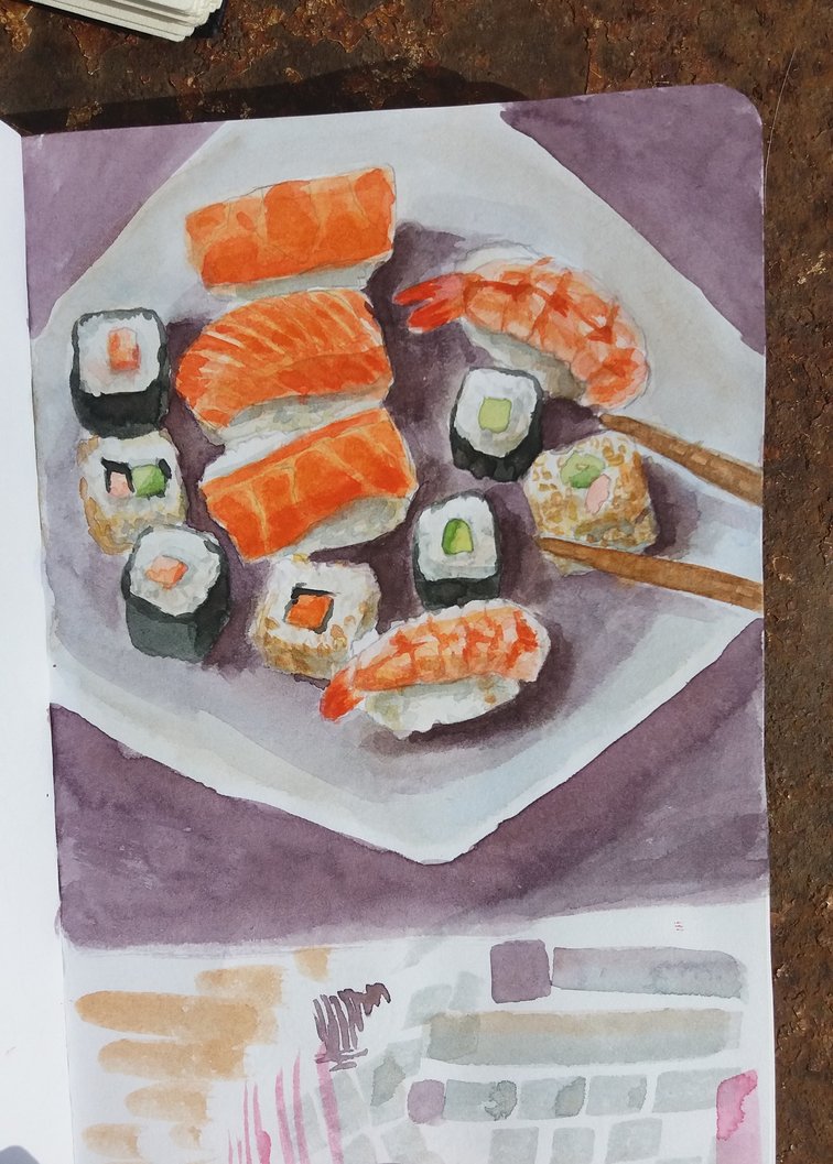 756x1057 Watercolor Sushi By Ivathehuman - Sushi Watercolor
