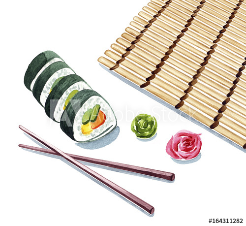 500x459 Watercolor Sushi Clip Art, Sushi Serving Illustration For Menu - Sushi Watercolor
