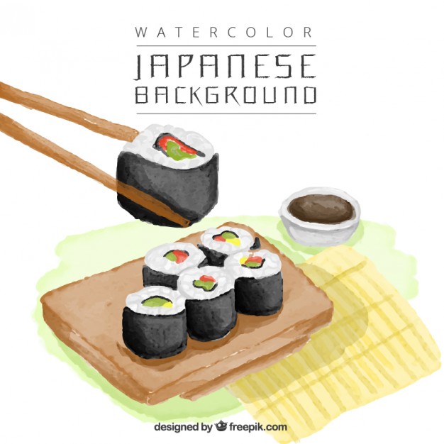 626x626 Delicious Sushi Pieces Watercolor Background Vector Free Download - Sushi Watercolor